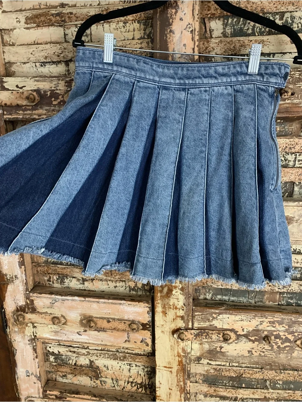GAP Denim Mini Circle Skirt Panelled Dark Light Blue Frayed Hem Grunge Y2K 28 6R - Picture 4 of 10